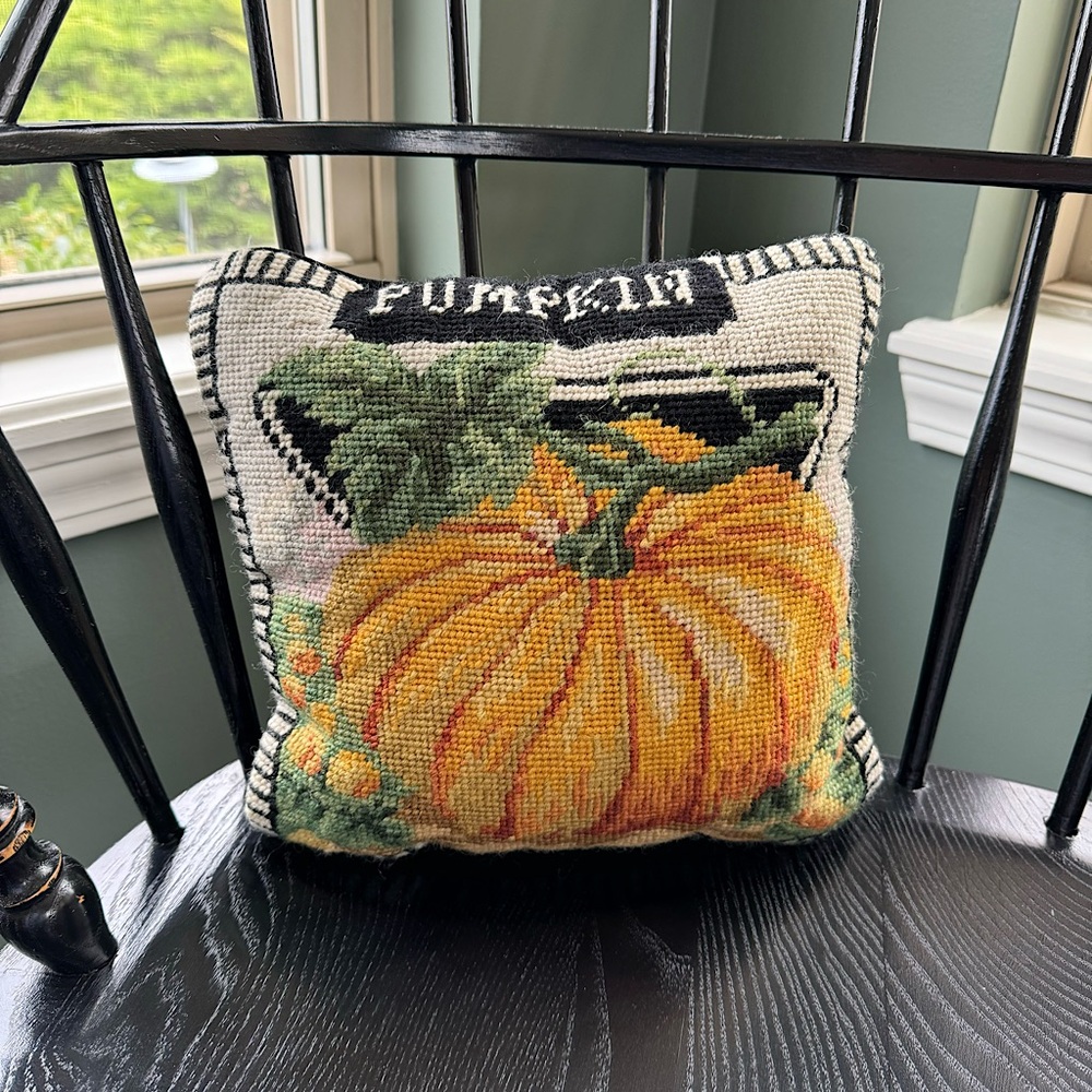 GUC - Fall PUMPKIN Needlepoint Accent Pillow